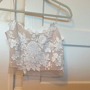 Bridal Cropped Lace Floral Top - Ivory
